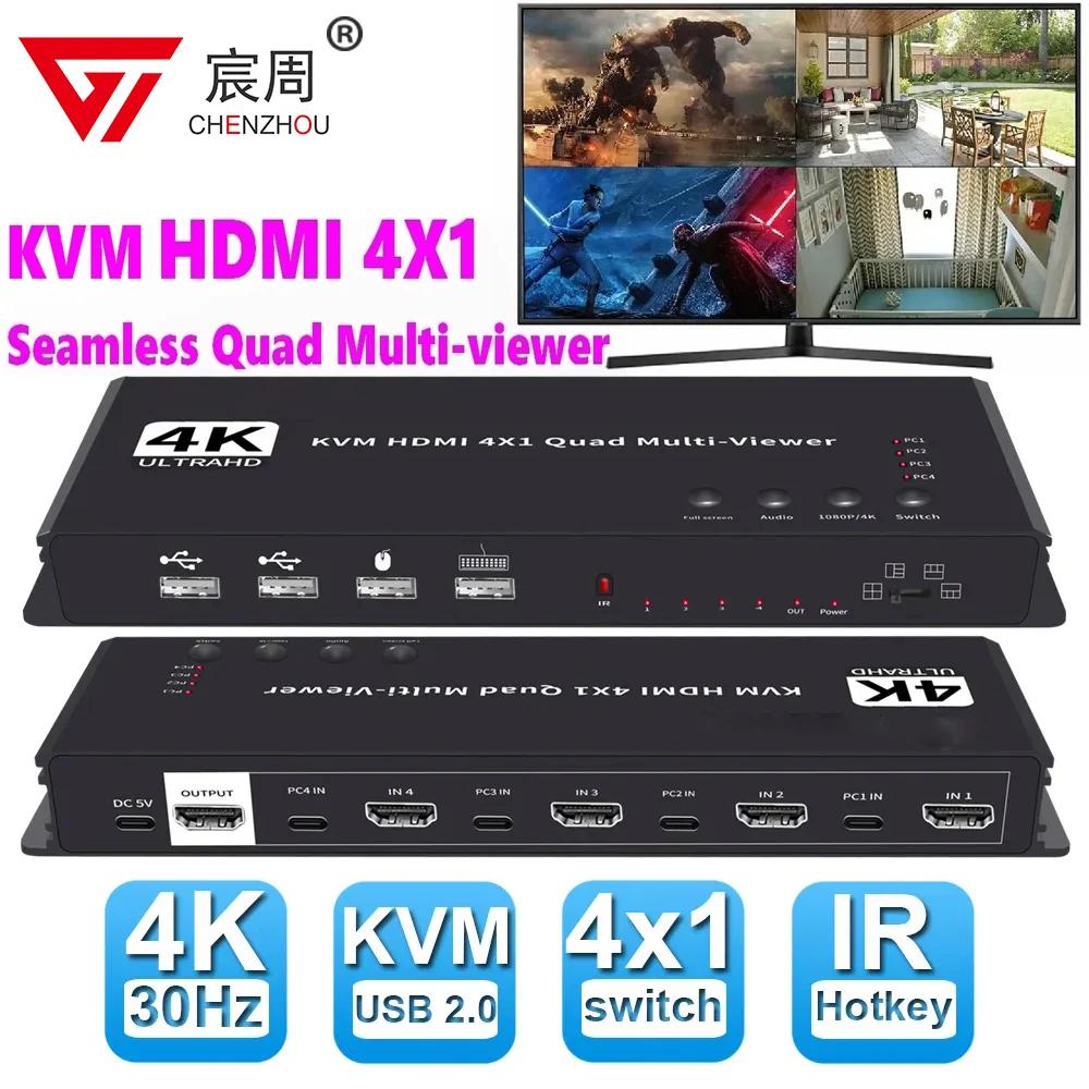 KVM HDMI Ƽ ġ, 4K HDMI KVM, 4  1 ƿ  Ŀ, 4X1 ɸ  Ƽ KVM ó, 4 ǻ PC